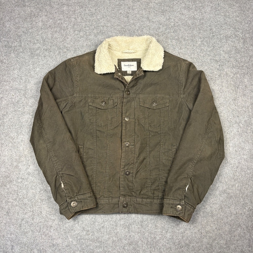 Goodfellow & Co Mens Small Olive Green Corduroy Sherpa Lined Trucker Jacket